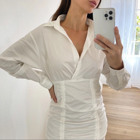 LAST • Girl Boss Front Drawstring Ruched Shirt Dress - Picture 7 of 9